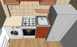 Kitchen design with refrigerator and washing machine and gas stove