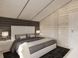 Bedroom design with lining on the ceiling