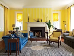 Living Room Design With Yellow Wallpaper