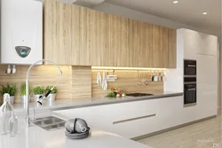 Kitchen combination of white and wood photo