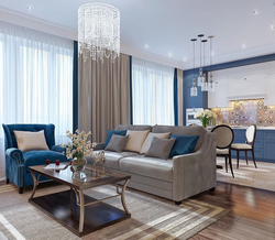 Living Room Kitchen Design In Blue