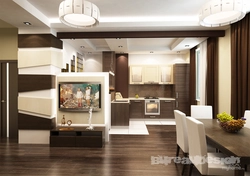 Kitchen living room interior in brown tones