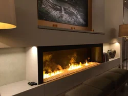Corner electric fireplace in the living room interior