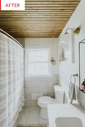 Bathroom interior with slatted ceiling