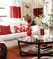 Living room interior in red colors