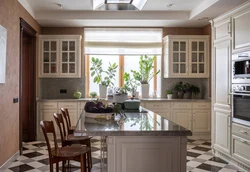 Kitchen design with window and three doors