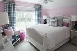 Interior Of Curtains In The Bedroom With Pink Wallpaper