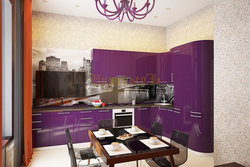 Lilac walls in the kitchen interior