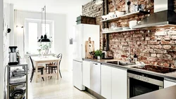 White brick wall design in kitchen
