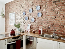 White brick wall design in kitchen