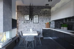 White brick wall design in kitchen