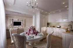 Design Of A Classic Kitchen Combined With A Living Room