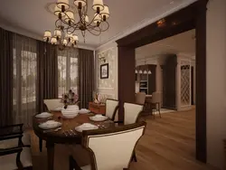 Design of a classic kitchen combined with a living room