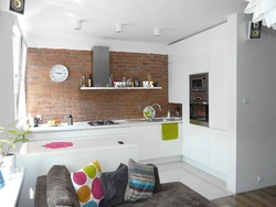 Kitchens without wall cabinets in the interior with a pencil case photo
