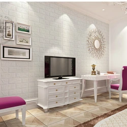 Living room wall made of white brick photo