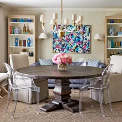 Round Wooden Table In The Kitchen Interior