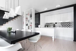 Black and white kitchen living room interior design