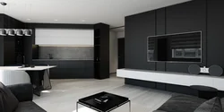 Black and white kitchen living room interior design
