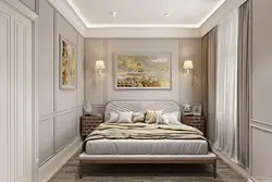 Спальня с молдингами на стенах в современном интерьере