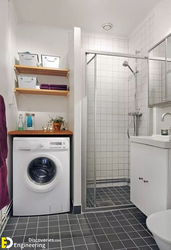 Small bathroom design with shower and washing machine