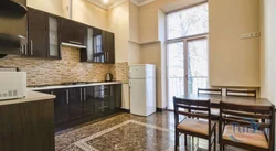 Kitchen interior with brown floor photo