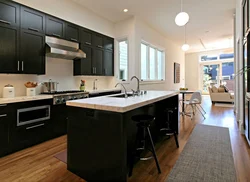 Kitchen interior with brown floor photo