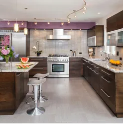 Kitchen interior with brown floor photo