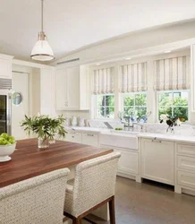 Kitchen living room with sink by the window in the house photo