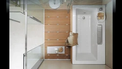 Үйде душ пен дәретхана және ванна бар ванна бөлмесінің дизайны