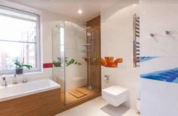 Bathroom design with shower and toilet and bathtub in the house