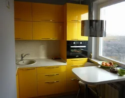 Furnishings of small kitchens photo in Khrushchev with a refrigerator