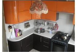 Furnishings of small kitchens photo in Khrushchev with a refrigerator