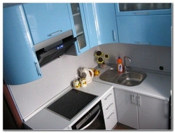 Furnishings of small kitchens photo in Khrushchev with a refrigerator