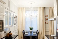 Beige kitchen curtains in the interior