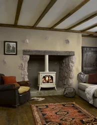 Living room design in a house with a stove