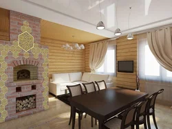 Дизайн гостиной в доме с печкой