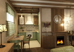 Living room design in a house with a stove