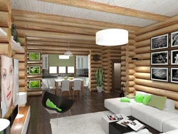 Kitchen design living room in a wooden house photo