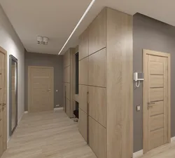 Apartment interior with wallpaper with light doors