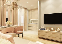 Photo beige kitchen living room