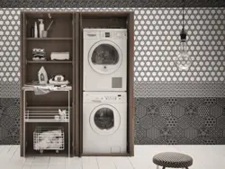 Washer And Dryer In A Column In The Bathroom Interior