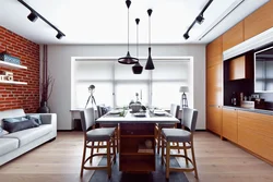 Track lamps in the interior of the kitchen living room