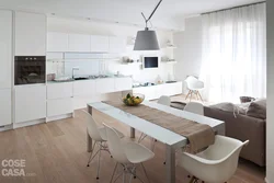 Kitchen Living Room With White Furniture Design