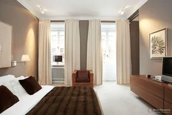 Bedroom design with dark curtains