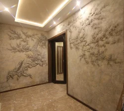 Modern design of walls in an apartment with plaster