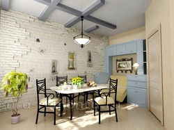 Kitchen With Brick Wallpaper Design Photo