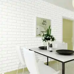 Kitchen with brick wallpaper design photo