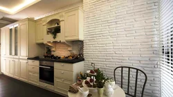 Kitchen with brick wallpaper design photo