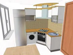 Corner kitchen design with refrigerator and washing machine