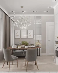 Modern Living Room Interior With White Kitchen